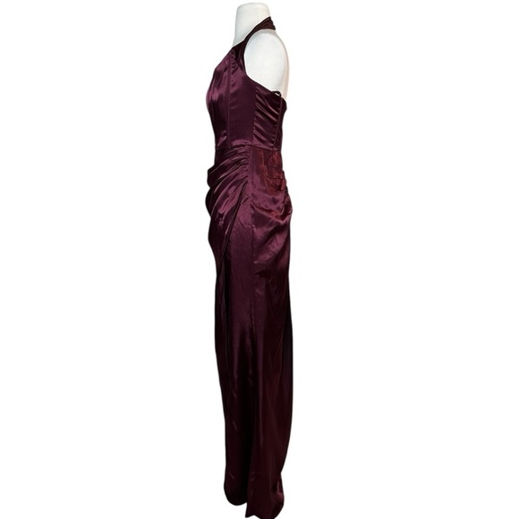 Galina Halter Corseted Bustier Draped Formal Gown Prom Burgundy Size 4 Wedding - Picture 13 of 15
